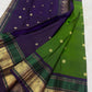 Ornate zari pallu detail on leaf green pure silk Kanjivaram saree