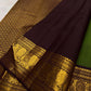 Leaf Green Handwoven Pure Silk Kanjipuram Saree with Deep Maroon Korvai Zari Border