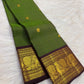 Leaf Green Handwoven Pure Silk Kanjipuram Saree with Deep Maroon Korvai Zari Border