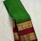 Luminous Leaf Green and Maroon handwoven pure silk Kanjivaram Zari Kattam saree, full view
