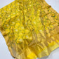 Leaf-green vine pattern on marigold-yellow Chanderi silk saree