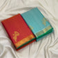 Fine directional zari lines creating shimmer across Aqua Ice Blue pure Kanchipuram silk.