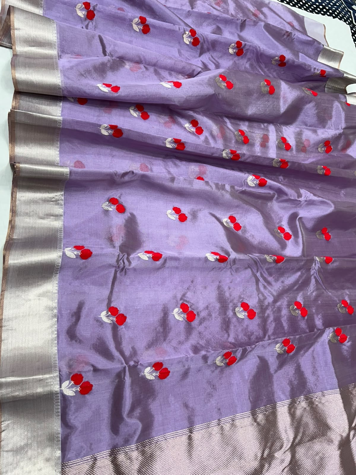 Handwoven lavender purple Pattu Silk Chanderi saree