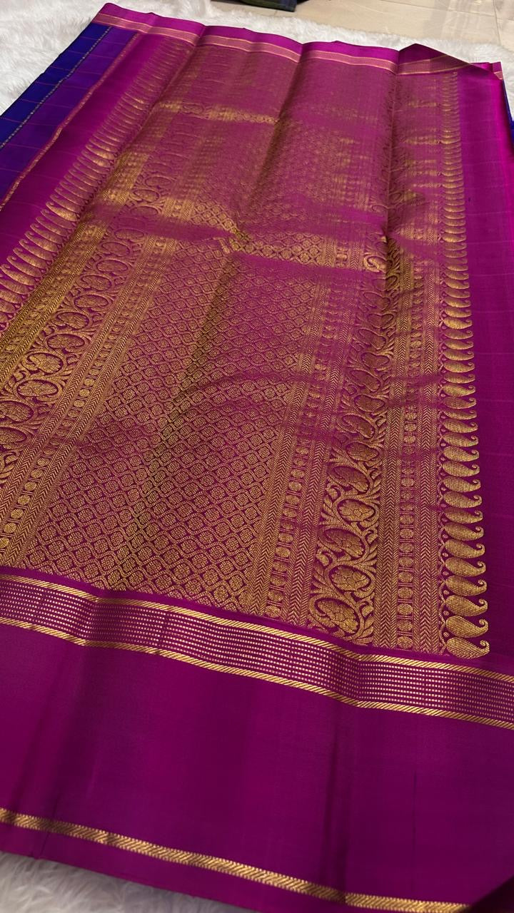 Royal Blue pure silk Kanjivaram saree — lightweight magenta