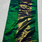 Handwoven pure silk Chanderi saree in jewel-toned green with peacock blue undertones