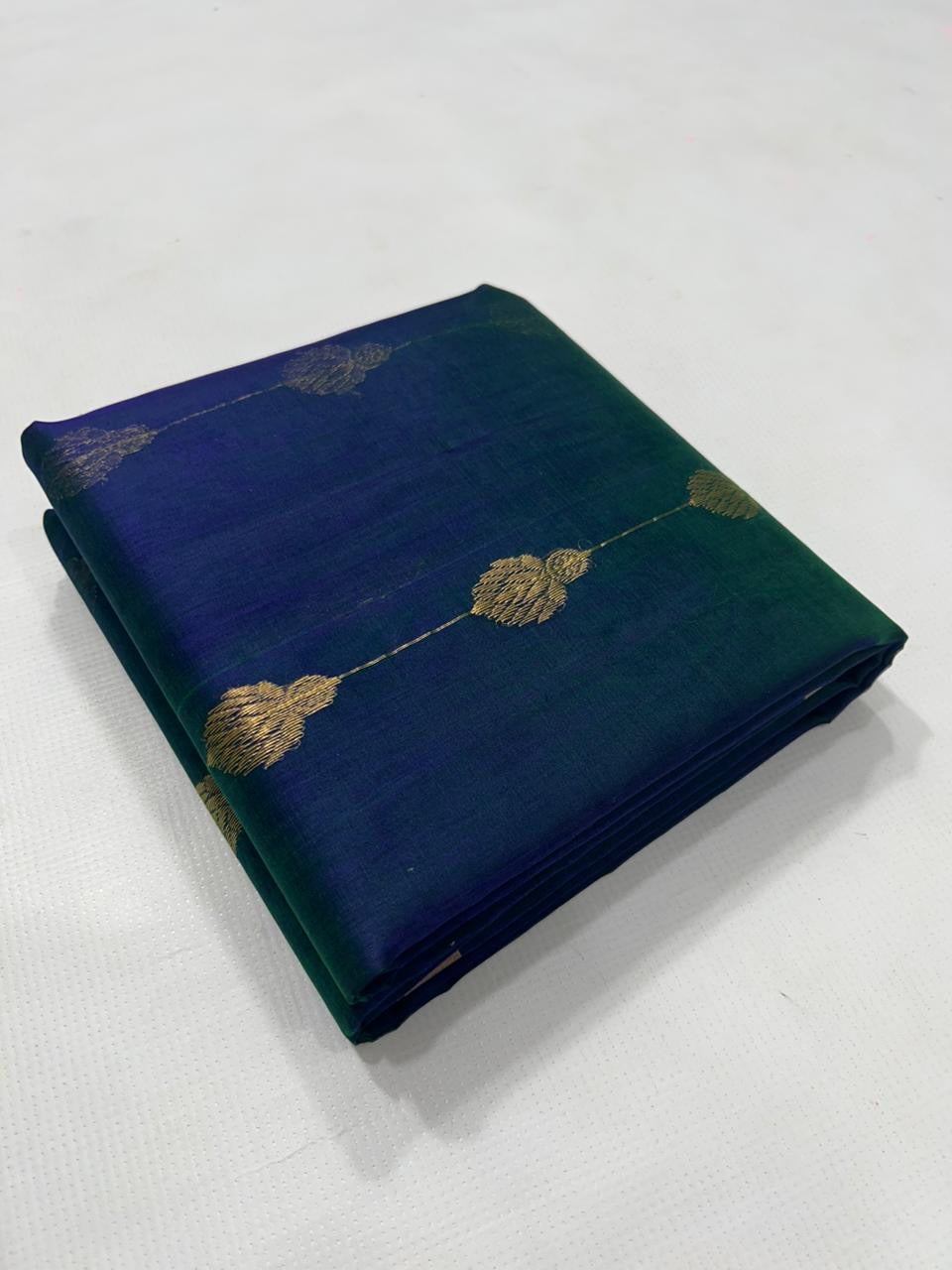 Luminous green blue pure Chanderi silk saree with elegant tissue weave finish