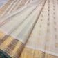Ivory Handwoven Pure Silk Kanjipuram with Vairaoosi Lines and Fresh Green Selvedge