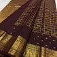 Plum Brown Lightweight Pure Silk Kanchipuram Saree with Mayil Zari Pettu