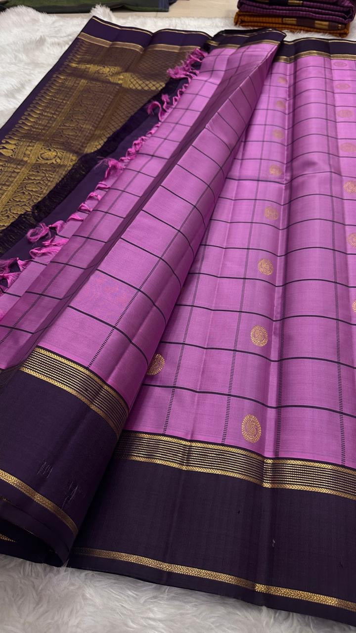 Dusty Mauve pure silk Kanchipuram saree — lightweight