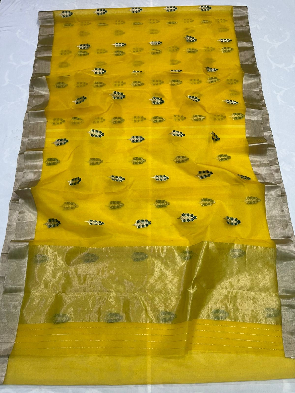 Lightweight Chanderi pattu silk saree with silver zari detailing and festive drape