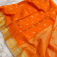 Pure silk orange Chanderi handloom saree ready to ship from USA