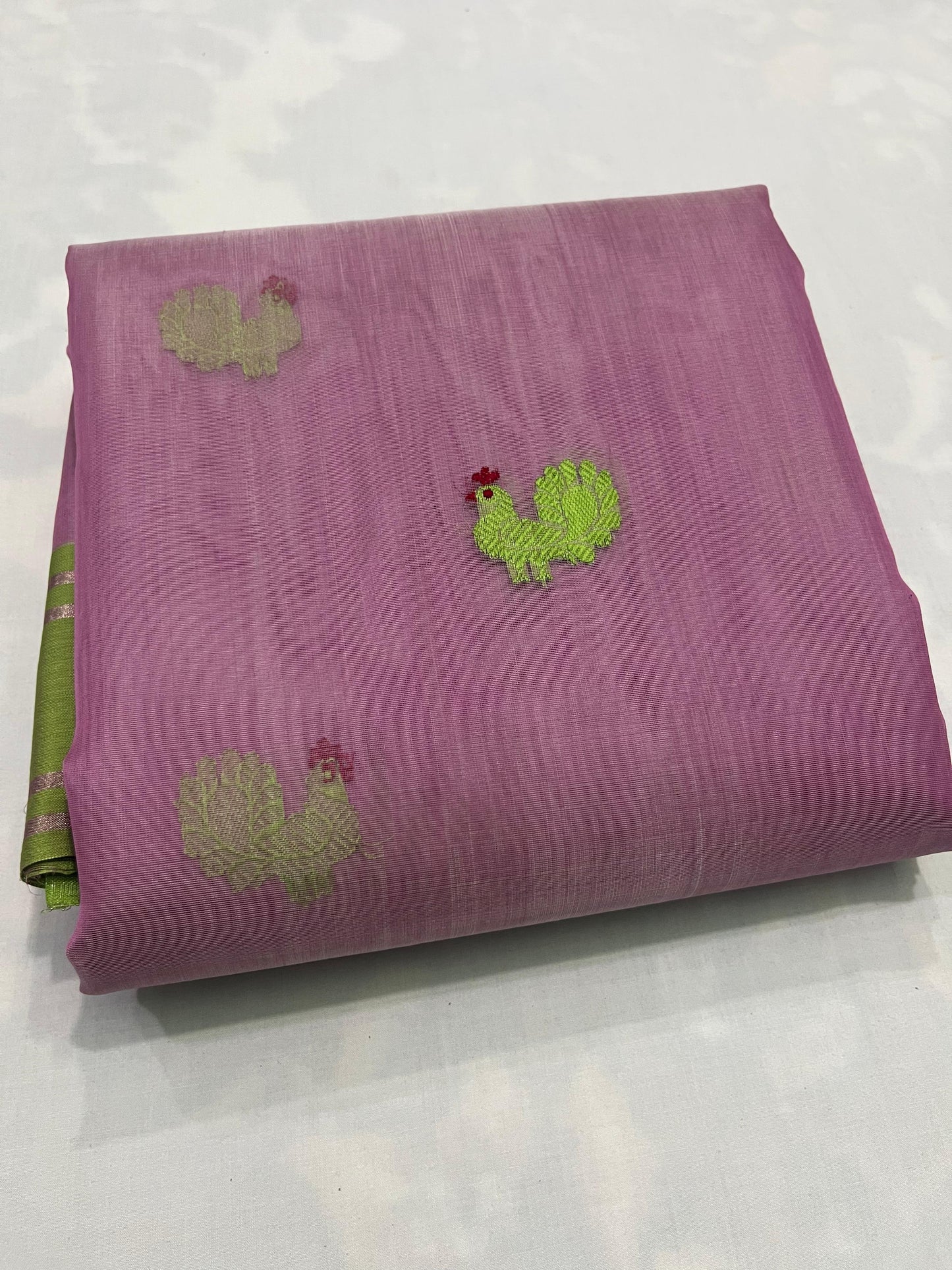 Indian handloom pure silk Chanderi saree in soft blush pink tones with woven motifs