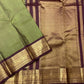 Lightweight sage green Kanchi Pattu silk saree with compact plum varisaipet gold zari border — Idam Living