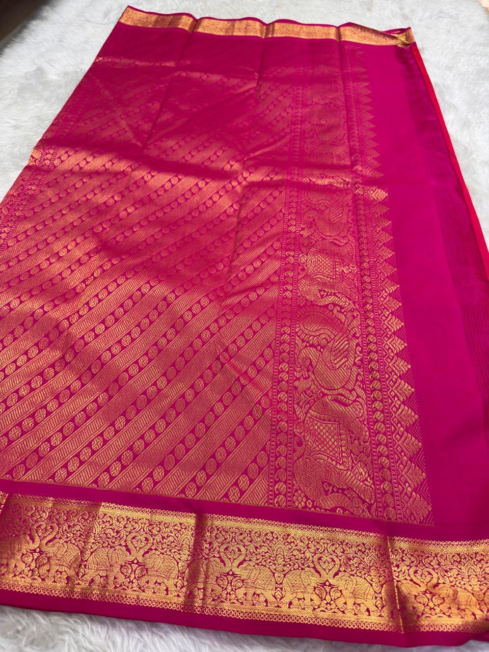 Traditional lightweight Kancheevaram saree with intricate peacock zari border