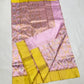 Lilac Chanderi saree with broad mustard-yellow contrast border