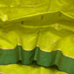 Lime Green handloom Pattu Silk Chanderi saree fully displayed with Forest Green border, gold edging and woven pallu