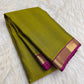 Lime green Kanjeevaram silk saree with gold zari border, border detail