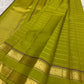 Purple silk thread accent stripes on rettapet border of lime green Kanchipuram saree — Idam Living