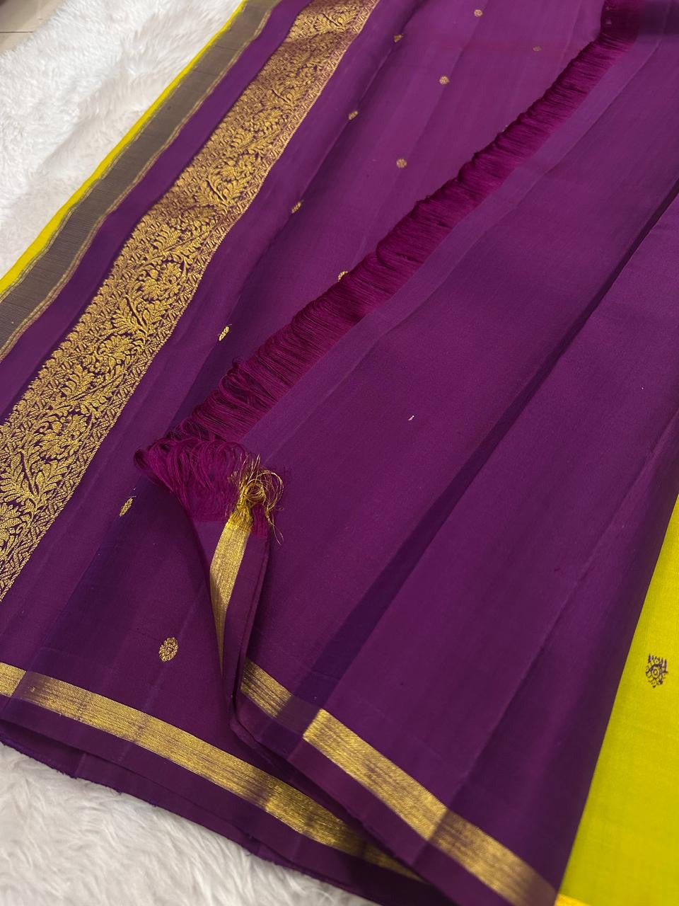 Lime Green Kanjivaram Saree — folded full saree view