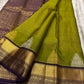 Lime green Kanjeevaram saree with deep purple Yaanai zari border — Idam Living