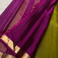 Lime green lightweight Kanjeevaram silk saree with coral pink pallu