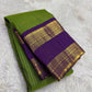 Lime Green and Purple Handwoven Pure Silk Kanjipuram Saree with Zari Kattam Body and Gold Rettapet Border