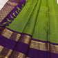 Lime Green and Purple Handwoven Pure Silk Kanjipuram Saree with Zari Kattam Body and Gold Rettapet Border