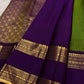 Lime Green and Purple Handwoven Pure Silk Kanjipuram Saree with Zari Kattam Body and Gold Rettapet Border