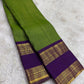 Lime Green and Purple Handwoven Pure Silk Kanjipuram Saree with Zari Kattam Body and Gold Rettapet Border