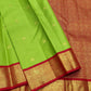 Lime Green and Red Handwoven Pure Silk Kancheepuram Saree with Floral Butta and Vairaoosi Weave