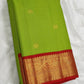 Lime Green and Red Handwoven Pure Silk Kancheepuram Saree with Floral Butta and Vairaoosi Weave