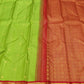 Lime Green and Red Handwoven Pure Silk Kancheepuram Saree with Floral Butta and Vairaoosi Weave