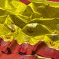 Lime yellow Pattu Silk Chanderi saree with a coral red floral border