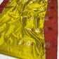 Luminous lime yellow handloom Pattu Silk Chanderi saree with gold buttas