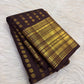 Deep Kaapi Brown and Antique Gold Kanchipuram silk saree with Varisaipet border, view 3: small woven zari buttas
