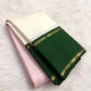 Pink ivory and temple green handwoven Kanchipuram silk saree