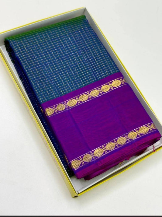 deep ink blue Kanchipuram silk saree with -ls-rt-zk weave folded view
