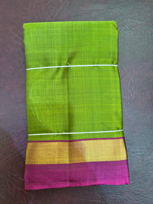 Kanchipuram Silk Saree • Lightweight Silk Weave • Parrot Green with Pink