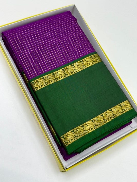 royal purple Kanchipuram silk saree with ls weave folded view
