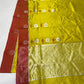 Luminous lime yellow Chanderi silk with small gold buttas