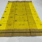 Sunshine Yellow Green-Edged Mercerized Silk Chanderi Saree, soft-gold border with slim green line close-up