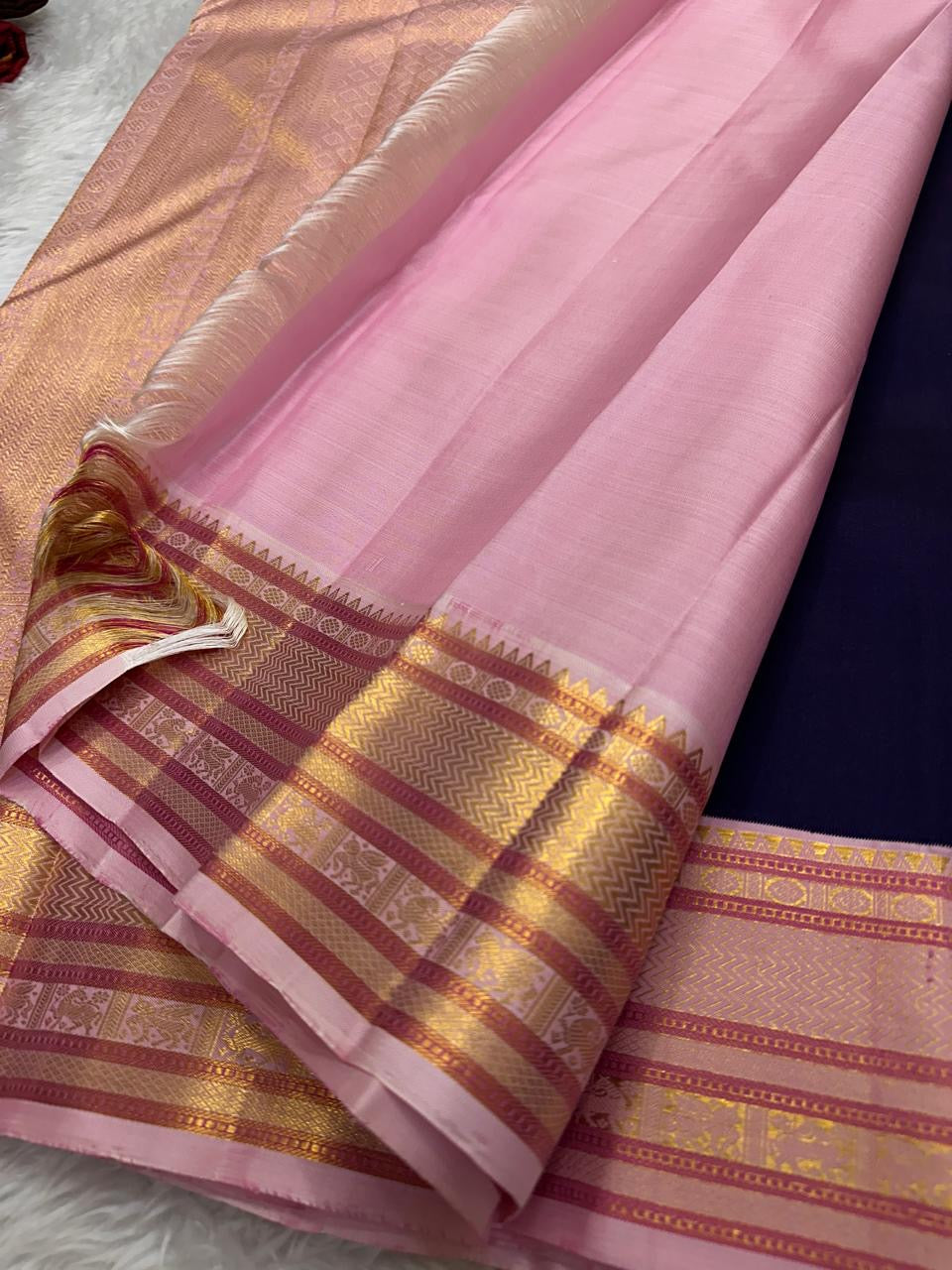 Luxury Kanjivaram silk saree – royal purple paisley zari buttas — Idam Living