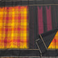 Turmeric yellow Kanchipuram silk saree, temple reku border in yellow, orange and olive green with charcoal band