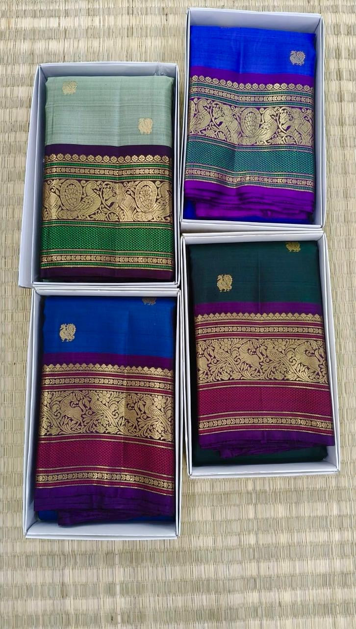 Wedding-ready Kanchipuram silk saree with heirloom-inspired zari border.