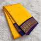 Canary Yellow and Violet Korvai Kanchi Pattu Silk Saree with Maanga Butta and Yaanai Border