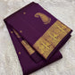 Grape purple Kanjeevaram silk saree body close-up showing Maanga paisley antique gold zari butta motifs