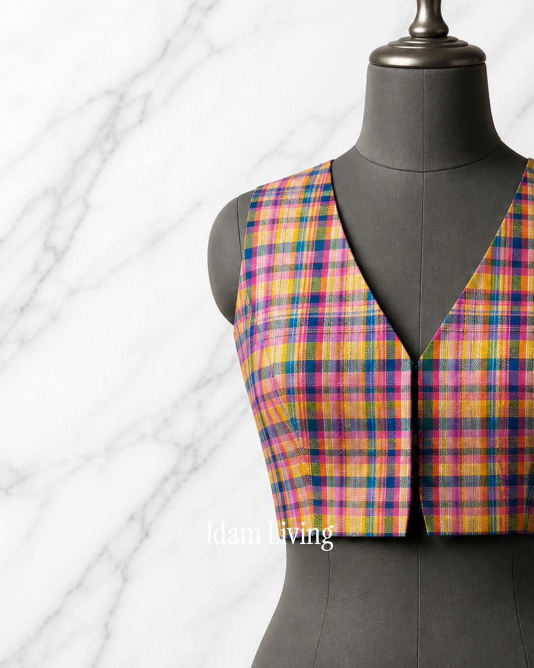 Custom Made Multicolor Checks pure Handwoven  cotton Blouse (Made to Measure)