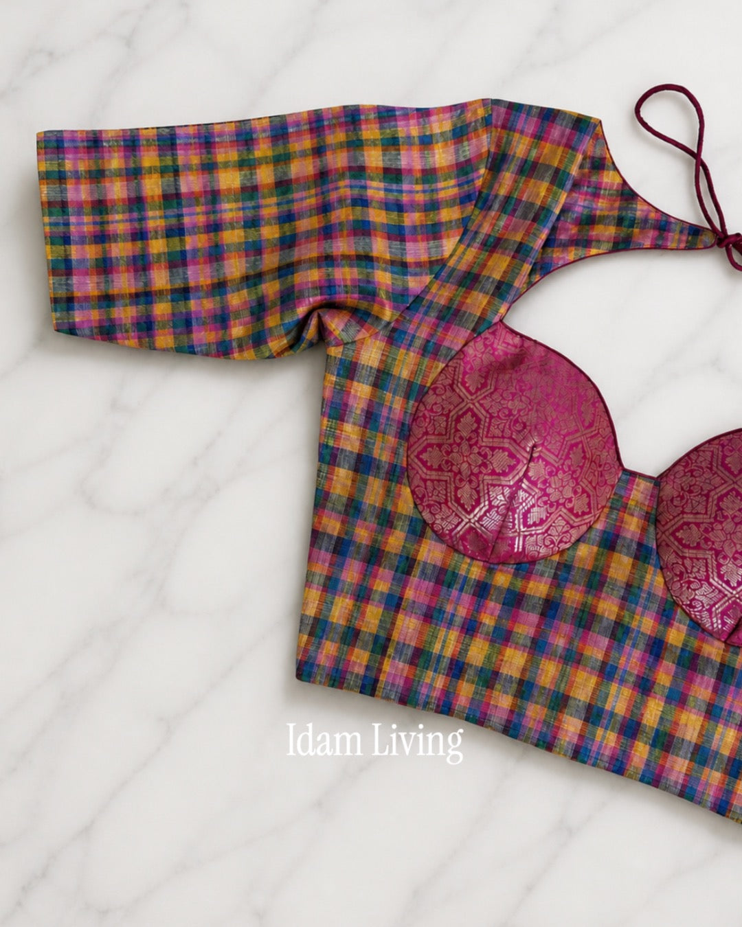 Custom Made Multicolor Checks pure Handwoven  cotton Blouse (Made to Measure)
