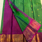 Zari kattam gold check grid with kamalam butta on forest green Kanchipuram silk saree — Idam Living