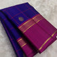 Royal Blue pure silk Kanjivaram saree — magenta checks